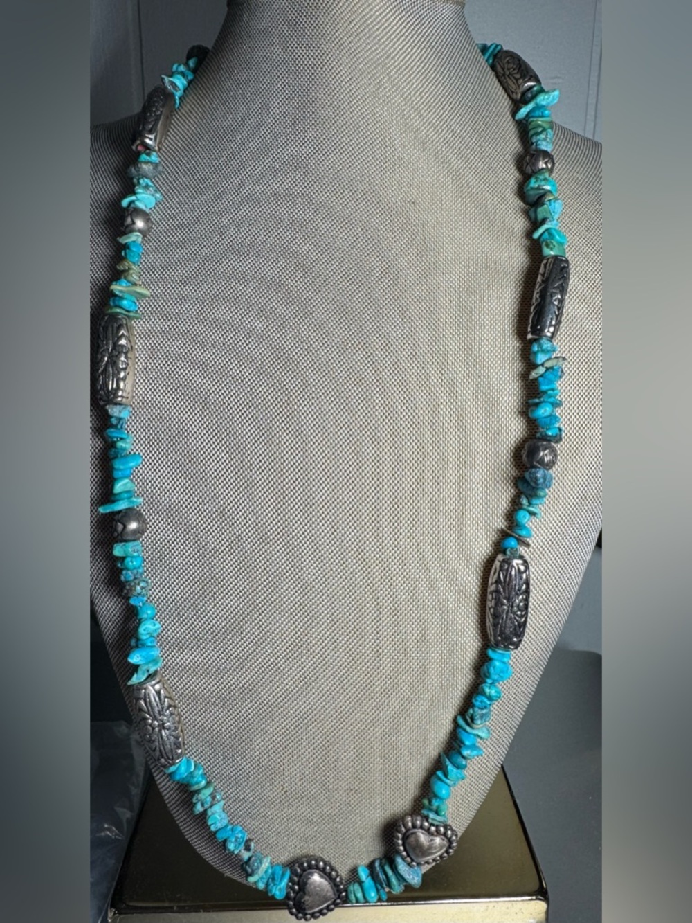 Turquoise Chip & Silver Bead Necklace - Brand